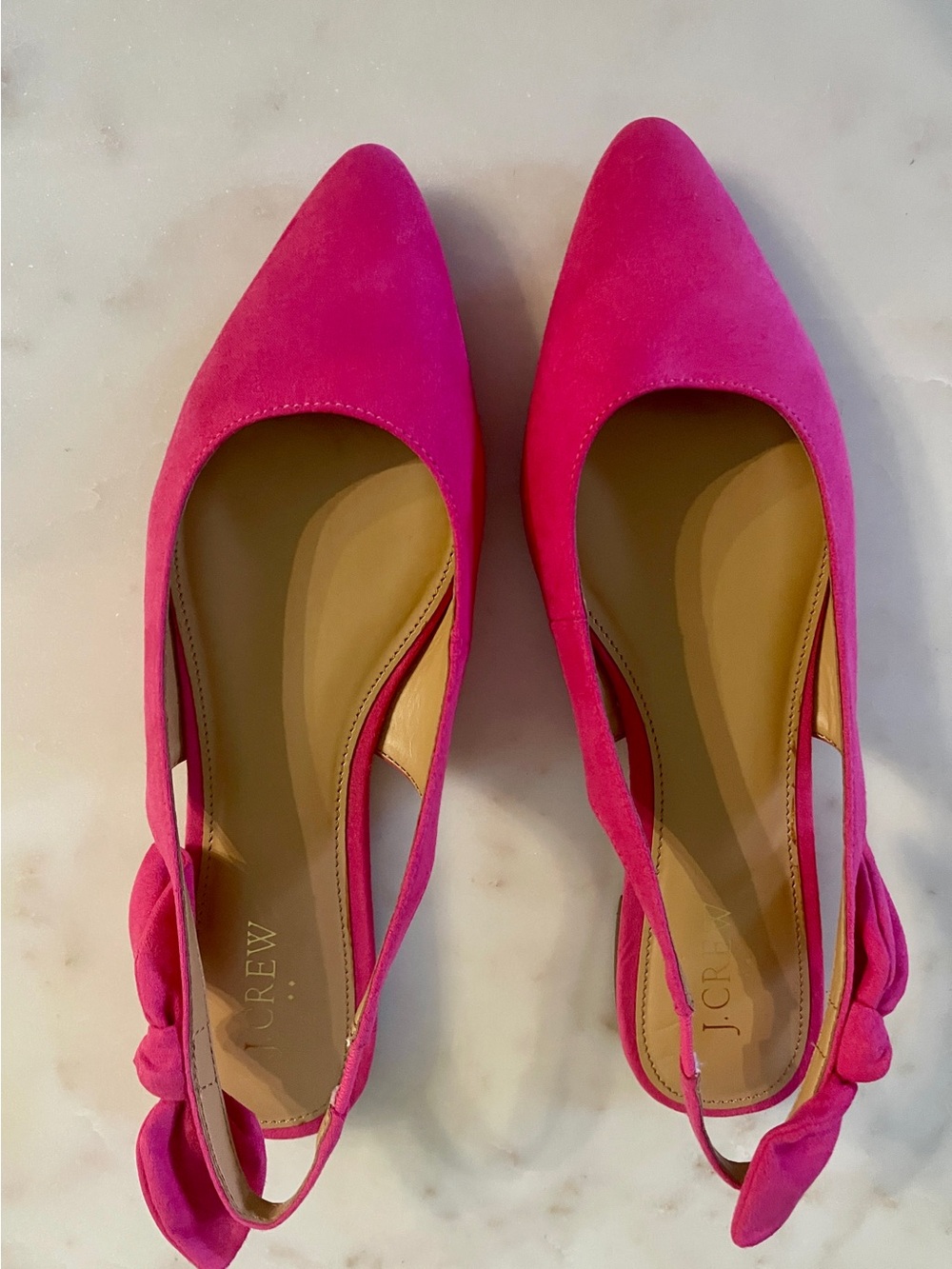 J. Crew Pink Pointed-Toe Slingback Flats with Heel Bow